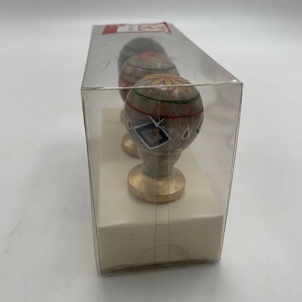 Pier 1 Stone Bottle Stoppers Hand Painted Ethnic Floral Set of 3